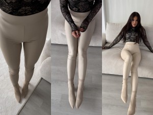 Legginsy LEATHER by me jasny bez 