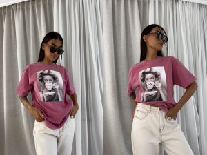 Dekatyzowany t-shirt ROLLER – brudny róż by me 