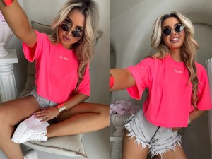 T-shirt pudełkowy ALLO – neon róż by me 