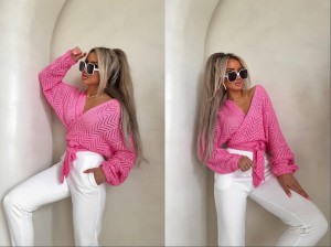 Kimono AŻUROWE jodełka – barbi róż by me