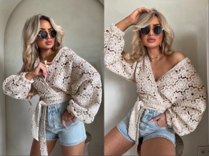 Kimono AŻUROWE kwiaty – jasny beż by me 