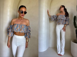 Bluzka hiszpanka MISS print ornament – blue by me 