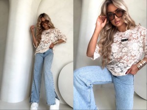 Bluzka MARMARIS koronka welur – beżowa by me 