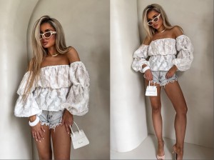 Bluzka hiszpanka MISS print ornament – ecru by me 