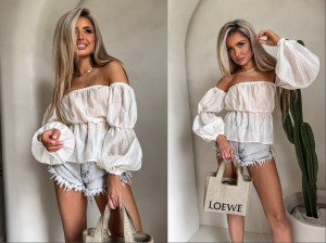 Bluzka hiszpanka MISS print kropeczki – ecru by me 