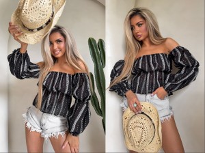 Bluzka hiszpanka MISS print kropeczki – czarne by me 