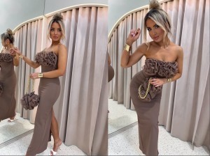 Sukienka ROSE La monne z torebką  czekolada 