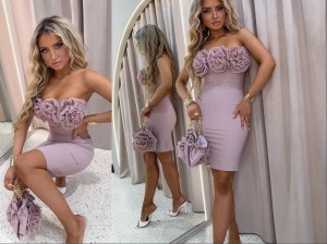 Sukienka Rose La monne z torebką  pudrowy róż 