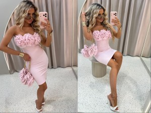 Sukienka Rose La monne z torebką  różowy 