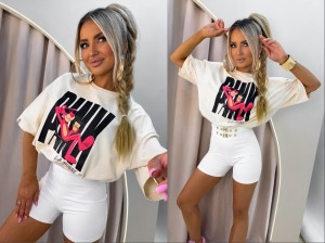 T-shirt PINK La monne  kokos z czarnym napisem 