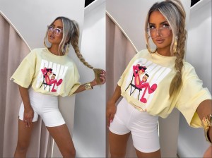 T-shirt PINK La monne żółty z ecru napisem 
