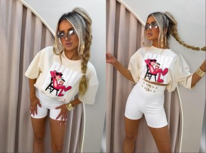 T-shirt PINK La monne  kokos z ecru napisem  
