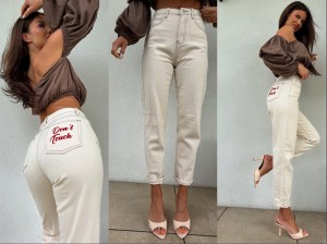 Jeansy MOM FIT DON’T TOUCH – beżowe by me 