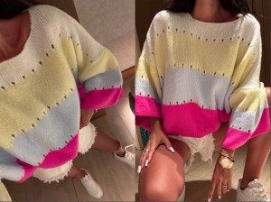Sweter SOFT pasy – banan-fuksja by me 