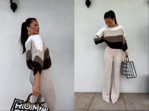 Sweter SOFT pasy – beż-czekolada by me 