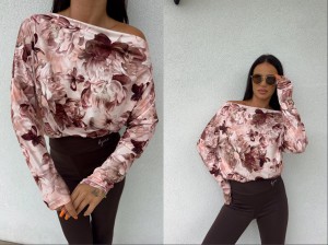 Bluzka ASYMETRIC print kwiaty – brąz by me 
