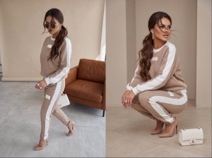 Komplet Luxe Stripe set laki  beżowo biały 