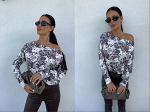 Bluzka ASYMETRIC print kwiaty – black&white by me 
