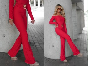 Legginsy dzwony BUCKLE La monne  czerwone 
