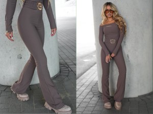 Legginsy dzwony BUCKLE La monne  czekolada 