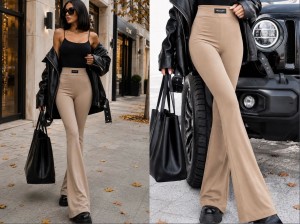 Spodnie damskie dzwony Millagro FLARE push up beżowe 
