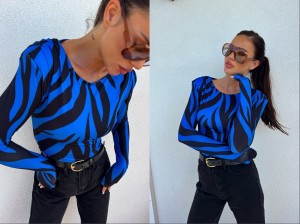 Bluzka ZOE print ribs – chabrowa by me 