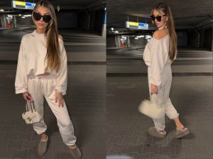 Komplet off shoulder set La coca  waniliowy 