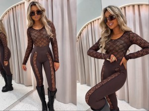 Legginsy lace Shape La monne  czekolada 